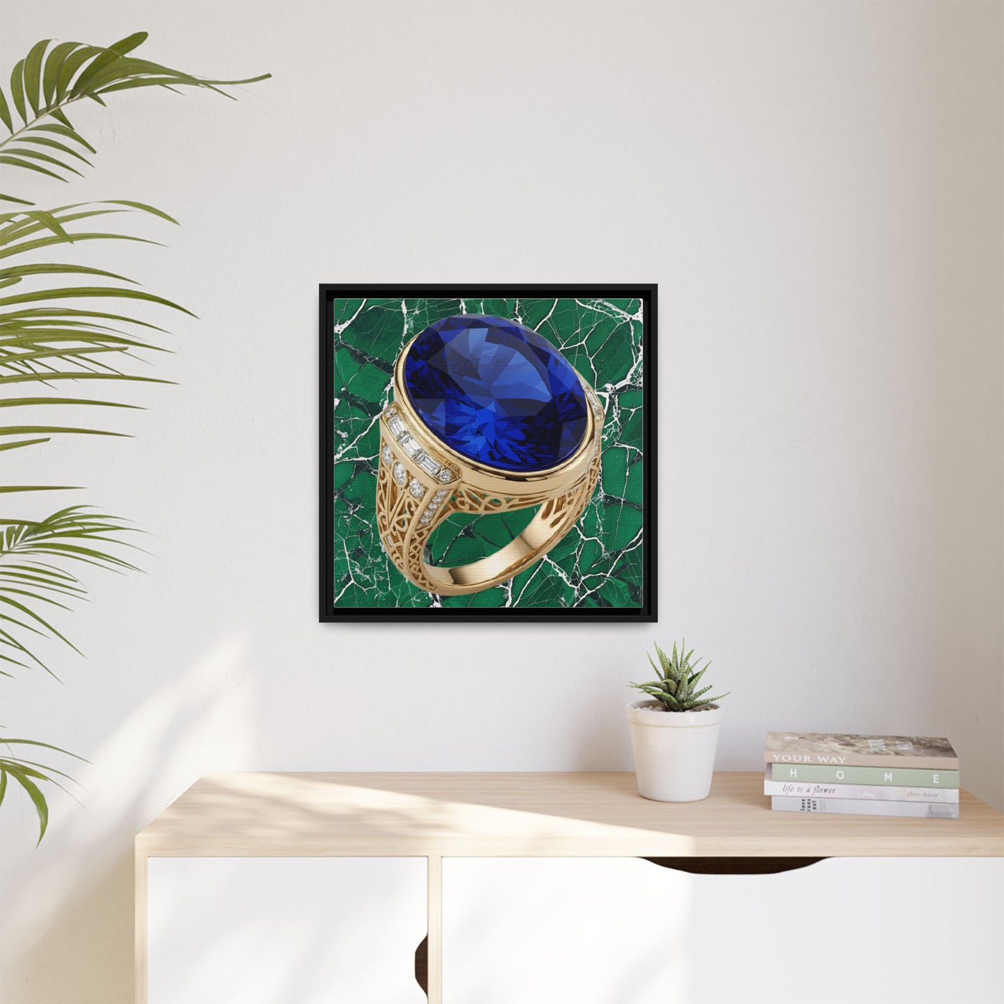 Marble Mosaic Sapphire Ring Framed Canvas