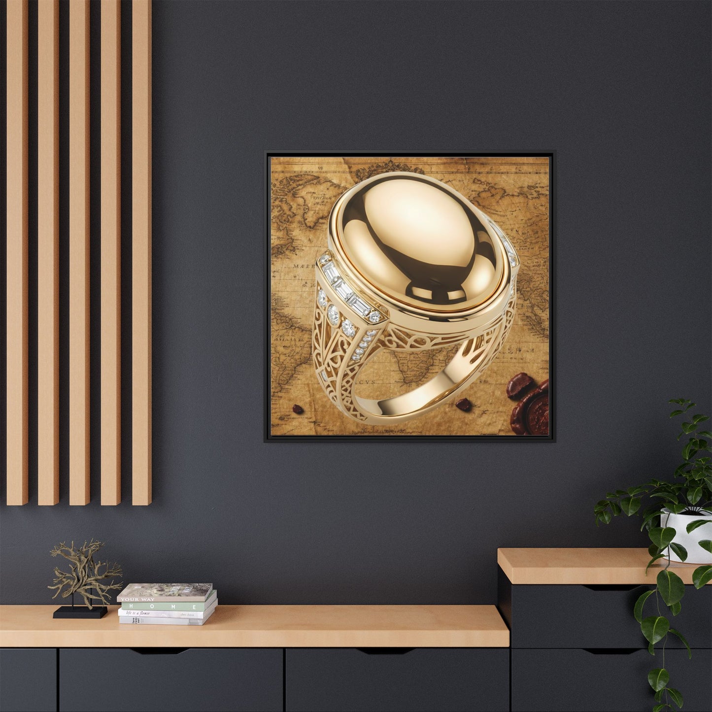 Gold Ring Old World Map Framed Art