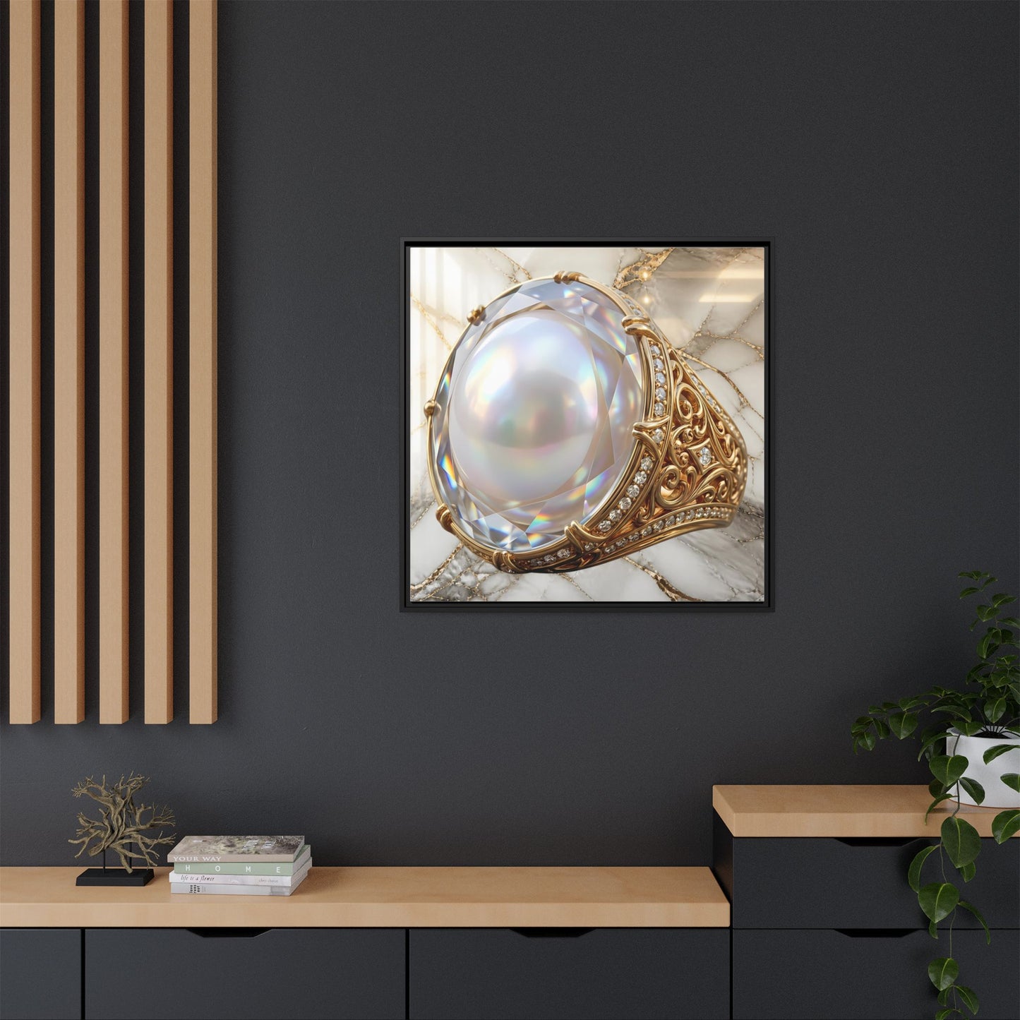 Iridescent Pearl Marble Ring Framed Canvas