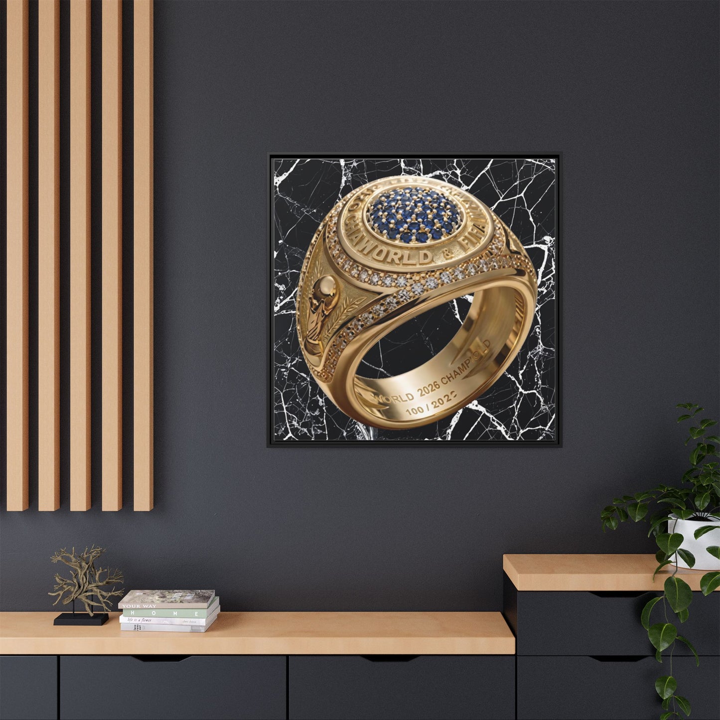 Black Fracture 2026 Football Ring Framed Canvas