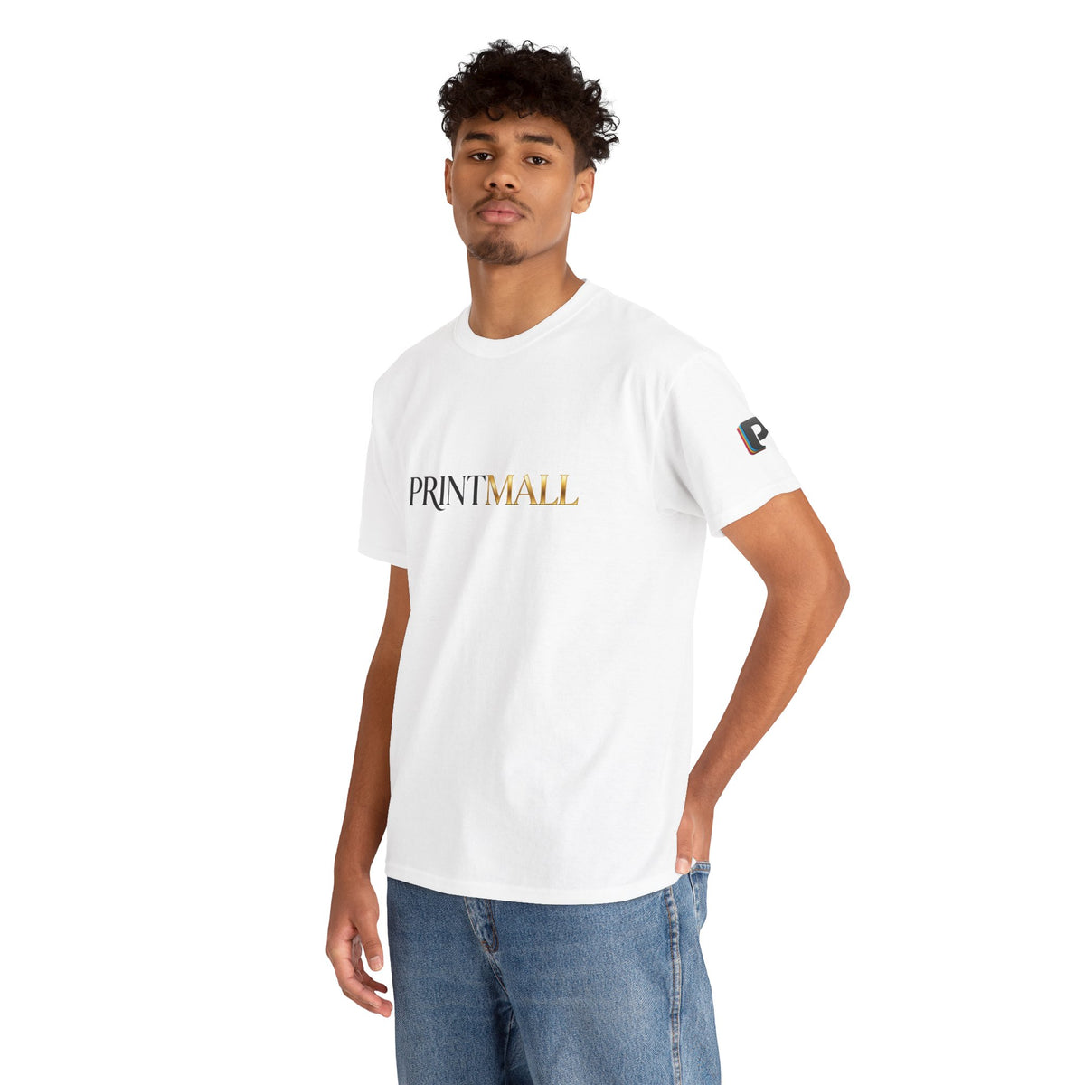 PrintMall Split Lettering Sleeve Accent Tee